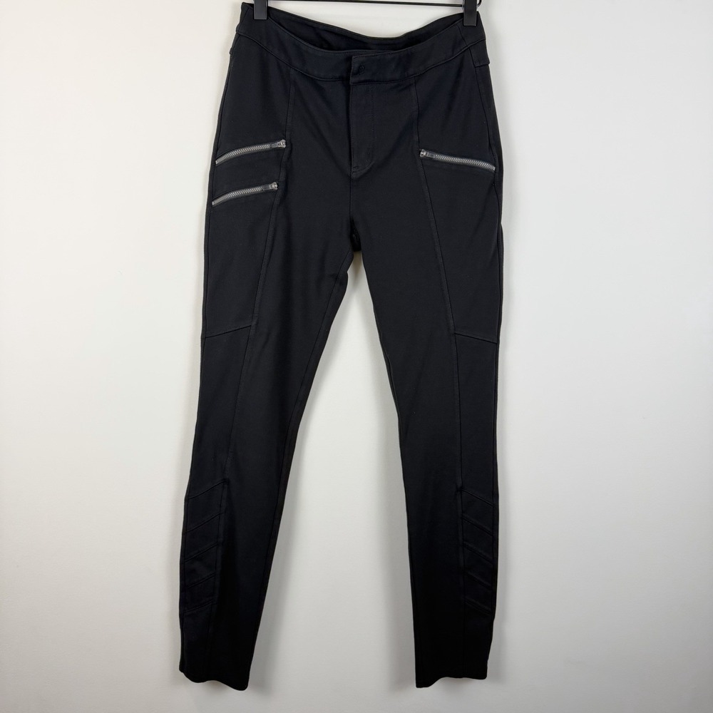 Athleta Ponte Moto Black Pants S8 Slim Fit Zip Pocket Stretch Active Travel - Picture 1 of 16